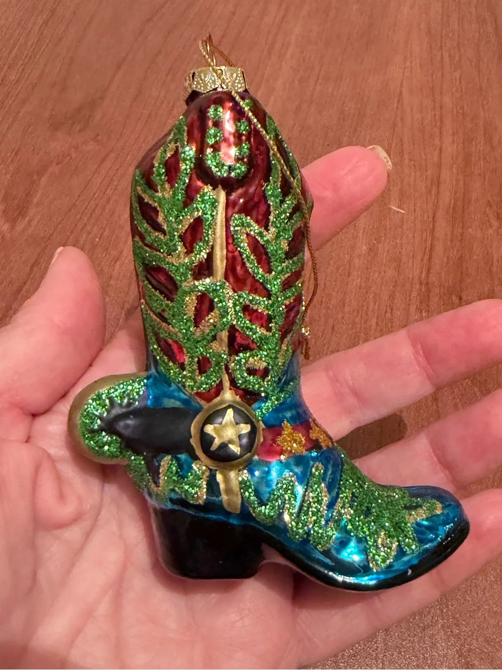 Colorful Glass Western Boot Christmas Ornament